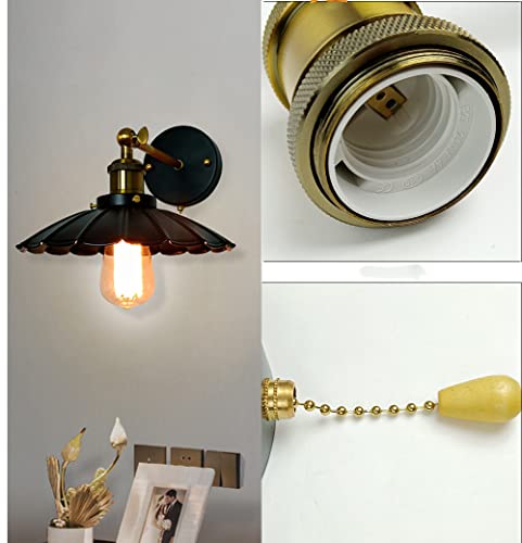 Image of Industrial Black Wall Sconce Light, Vintage 1-Light Switch Farmhouse Wall Lamp, Pull Chain Wall Sconce Lighting for Bedroom Bathroom Kitchen Hallway Living Room (Black + Gold)