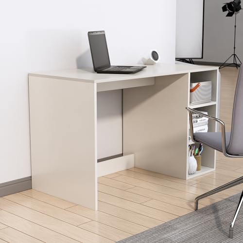 Image of Bniture Wooden Study Table for Home with Bottom Storage | Engineered Wood Study Table with Book Shelf | Multi Purpose Computer Desk for Writing | Laptop Table for Office & Home | Frosty White