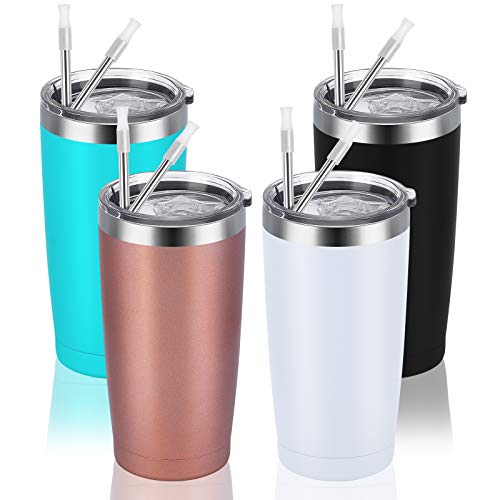4 Pack Travel Tumblers With 8 Lids, Stainless Steel Double Wall Vacuum Travel Tumbler For Home School Office Camping, Insulated Tumbler Works Good For Ice Drink Hot Beverage(20Oz, Assorted Colors) #TOP8