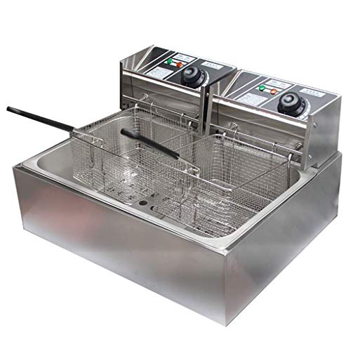 LXDDP Fritteuse Gewerbehaus Elektrische Fettfritteuse 12L 5000W Elektrische Doppeltank-Arbeitsplatte Edelstahl Pommes…