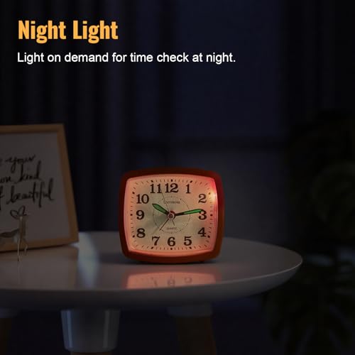 Image of Lamisola Analog Travel Alarm Clock for Bedroom, Small Desk Clock Orange | Retro Battery Clock for Bathroom Shelf Table Bedside, Night Light Silent Snooze Clear Display for Kids Senoirs Teens