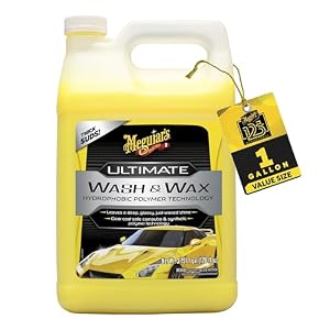 Meguiar’s Ultimate Wash and Wax, Car Wash Soap and Wax Cleans & Shines in One Step, Shine & Protect with an Enhanced pH Balanced Car Paint Cleaner, 1 Gallon