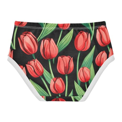 Toddler Underwear Floral 2t Cotton Panties for Girl Colorful Briefs Kids Undies Red Tulip Flowers Green Leaves Black2