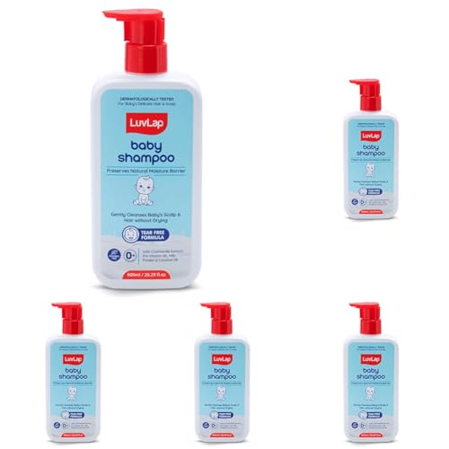 Image of LuvLap Milky Soft Baby Shampoo - 600ml, Tear Free Formula, Ph 5.5,With Milk Protein, Vitamin E & Coconut Oil, Shea Butter & Chamomile, Soft & Shiny Hair, No Paraben, Dermatologically Tested