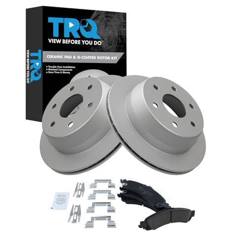 Image of TRQ Rear Brake Pad and Rotor Set Ceramic Coated Rotors Compatible with 2000-2001 Chevrolet Suburban 1500 GMC Yukon XL 1500 2003 Sierra 1500