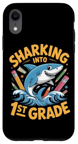 サメ 小学一年生 小学校 新学期 入学 SHARKING INTO 1st GRADE スマホケース iPhone XR 用