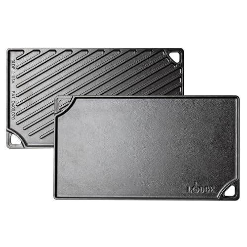 Lodge Double Play Reversible Cast Iron Grill/Griddle - Dual-Sided with Double Burner Configuration...
