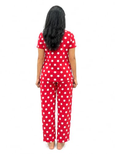 Image of Women's Night Dress | Printed Cotton Night Suit | Pyjama Set with Top and Bottom | Sleepwear | Ladies Night Dress | Casual Nightwear with Pocket | T-Shirt and Pant | Co-ord Set