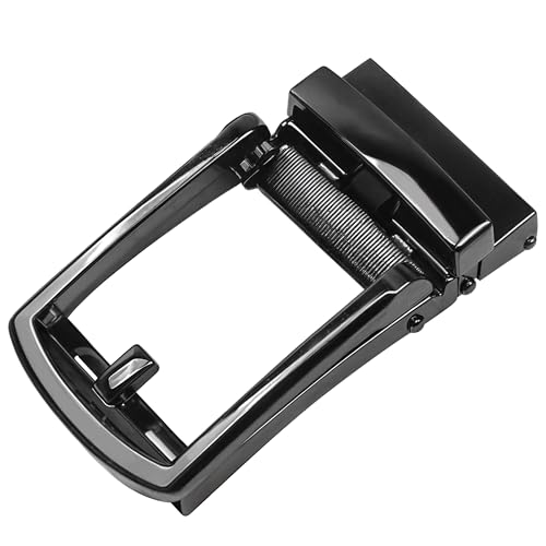 Ratchet Belt Buckle Replacement for Men, Premium Automatic Ratchet Slide Strap Belt Buckles Accessory, Skeleton Shape, Click Adjustable Buckle (Dark Grey, Only Buckle)