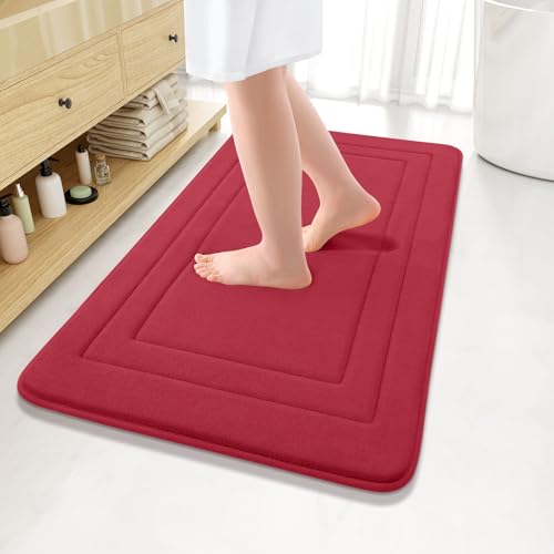 Arotive Memory Foam Bathroom Rug Mat 36x24, Ultra Soft and Absorbent Bath Mat, Machine Wash Dry, Comfortable Bath Rug Carpet for Bathroom Floor, Tub and Shower, Red