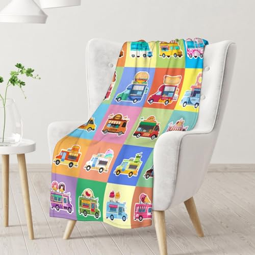 Food Truck Blanket Gifts - 60x80 Inches Funny Throw Blanket for Boys & Kids - Colorful Soft Fuzzy Car Blankets for Bed, Couch & Living Room