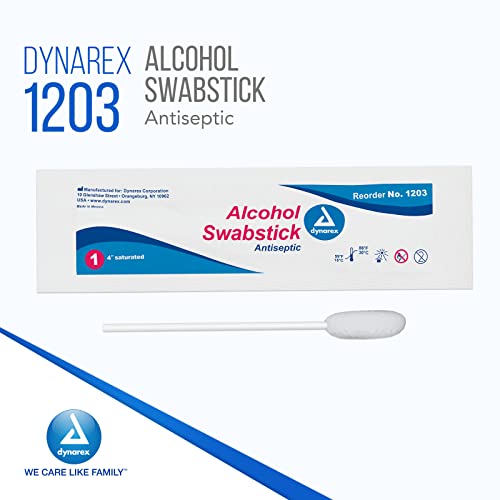 Dynarex Alcohol Swabsticks, Medical-Grade And Sanitizing, Saturated With 70% Isopropyl Alcohol, 3.5 Inches, 1 Swabstick Per Packet, Box Of 50 Packets #TOP1