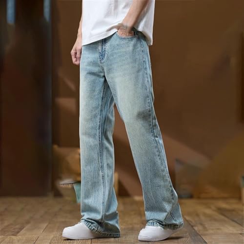 Men's Flared Jeans Bootcut Denim Pants Loose Fit Light Blue Trousers2