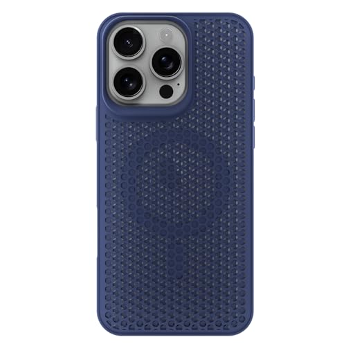 Image of Pikkme Back Cover for iPhone 16 Pro Max | Honeycomb Cooling Design | Silicone Heat Dissipation | Mag-Safe Compatible | Shockproof Camera Protection Bumper Case (Blue)