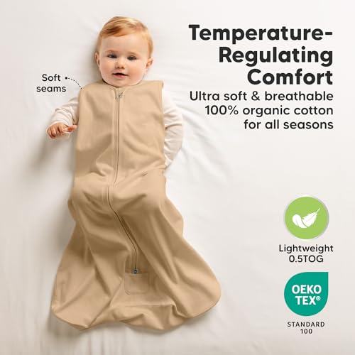 Image of 2-Pack Baby Sleep Sacks, Zipper Wearable Blanket - 100% Organic Cotton 0.5TOG, Soft Lightweight Toddler Sleeping Sack 6-12 months, Easy to Wear Newborn Swaddles Sleepsack (Toasty, M)
