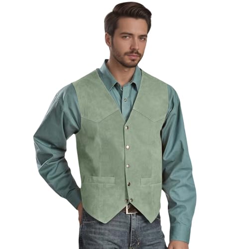 Mens Vests Suede Leathe Western Cowboy Style Vest Vintage Sleeveless V Neck Casual Waistcoat