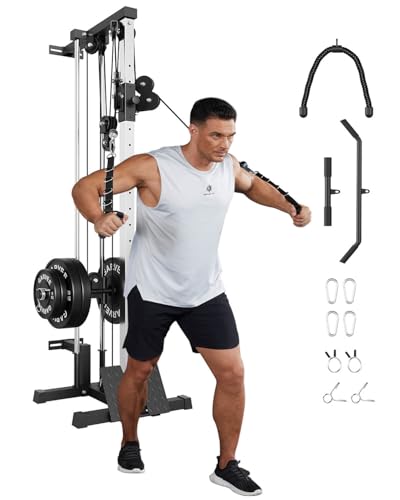 Wall Mount Cable Station, Cable Crossover Machine with 18 Positions, High and Low Dual Pulley System for Home Gym Fitness Equipment