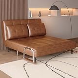 KAANAA schlafsofa mit brauner Lederoptik – Modernes Schlafcouch mit Schlaffunktion und Klappmatratze, vielseitig für Wohnzimmer, Schlafzimmer & kleine Räume (150 cm)