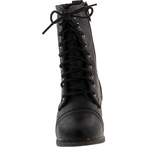 Link Beyonce-62K Children Girl's Comfort Lace Up Mid Calf Combat Boots4