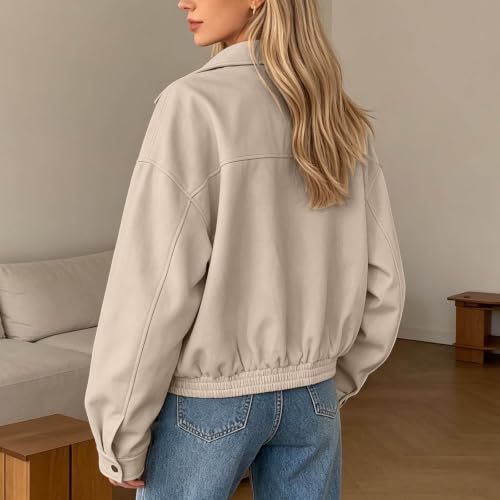Houjibfa Faux Suede Jacket Women Cropped Zip Up Lapel Collar Fall Coats - image 6