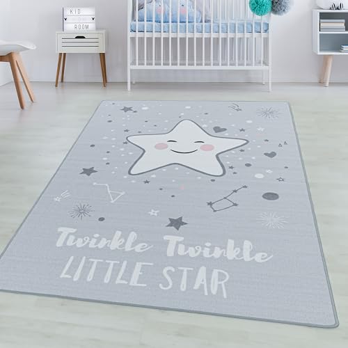 SIMPEX KinderTeppich, Sterne-Design, Teppich Grau, 140 x 200 cm, Teppich für Kinder, Teppich...