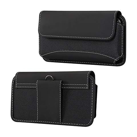 DFV mobile - Belt Case Cover Horizontal Leather & Nylon for PLANET COMPUTERS GEMINI PDA (2017) - Black Cover