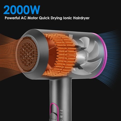 Image of Sendowtek Hair Dryer 2000W Professional Negative Quick Dry Powerful with Concentrator Hot Shot Switch 3 Settings Hair Dryer with Diffuser for Women and