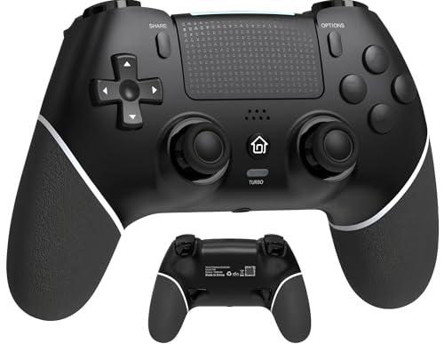 ＲＵＥＩＵＲＩ PS4 Wireless Controller, Compatible with PS4/Slim/Pro, Bluetooth, Dual Vibration, Turbo, Six-Axis, Touchpad, Stereo Headset Jack, Black (Black+White)