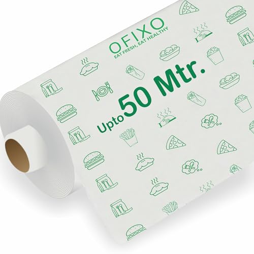OFIXO Food Wrapping Paper Roll - Premium Non-Stick Butter Wrapping Paper. Food Wrapping Paper, Re-heatable Non Stick Paper, Parchment Paper (50 Meter)