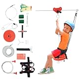 Ongniong 160ft Zip Line for Kids and Adults up to 330lbs, Backyard Zipline Kit with Harness, Quick Setup, Spring Brake System, Swing Seat, Galvanized Iron Cable