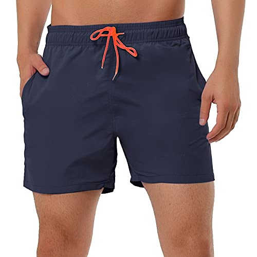 Lars Amadeus Men's Summer Solid Color Mesh Lining Contrasting Drawstring Beach Swim Shorts