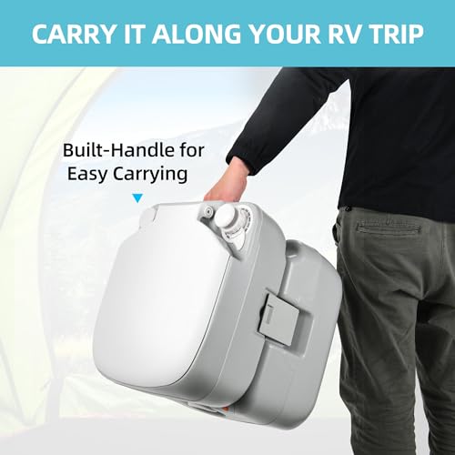 Image of YITAMOTOR Portable Toilet 5.8 Gallon, Camping Porta Potty, RV Toilet with Handle Pump, Level Indicator, for Motorhome Travel, Car, Boat, Indoors and Outdoors