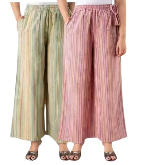 Image of Cotton Regular fit Palazzo | Flared Palazzo Pants with Pocket for Women & Girls | Relaxed Bottom WearPack of 2 11