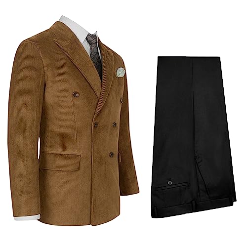 Costume en velours côtelé noir à double boutonnage pour homme décontracté et banquet