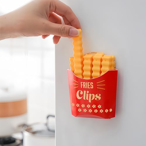 Magnetic-Fries-Clips-Set-of-12-Clips-with-Durable-Plastic-Holder-Keep-Food-Fresh-Organized-Novelty-Design-for-Fridge-Seal-Chips-Bags-Packages-Cute-Practical-Kitchen-Accessories