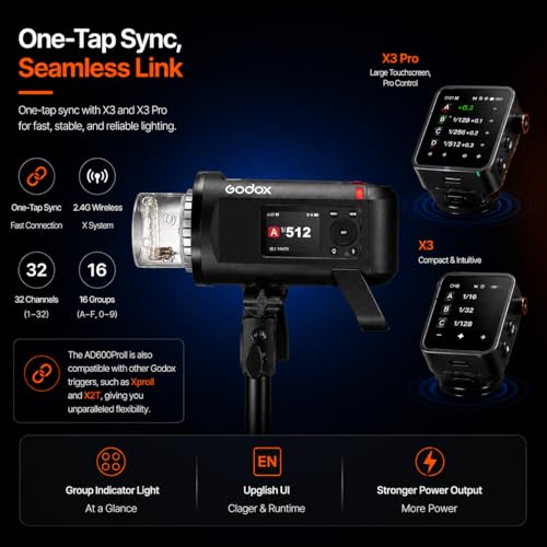 Godox AD600 Pro II Godox AD600Pro II, 600 Ws All-in-One Outdoor Flash, synchronizacja jednym dotknięciem z wyzwalaczem X3, dioda LED do modelowania dwukolorowego 40 W, kolorowy ekran, wskaźnik 16 grup
