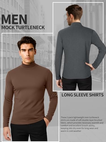 3 Pack Men Mock Turtleneck Long Sleeve Shirts Double Sided Fleece Lined Thermal Pullover Basic Undershirt Layer Top2