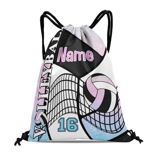 Personalized Volleyball Pink Blue Print Drawstring Backpack Gym Draw String Bags Sports String Sackpack For Women Men