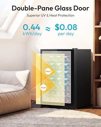 Image of EUHOMY 45 Bottle Wine Cooler Refrigerator, Wine Fridge with Glass Door for Red, White and Champagne, Mini Fridge with Adjust Temperature for Home Kitchen Bar 4.5 Cu.ft, Black