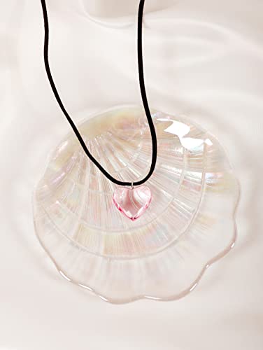 Ojerry Y2K Aesthetic Simple Puffy Glass Pink Heart Pendant Cord Choker Necklaces Necklace Jewelry Rave Party Coolest Unusual Accessories Gifts For Women Trendy Teen Girls Girlfriend In Her Their 20S #TOP4