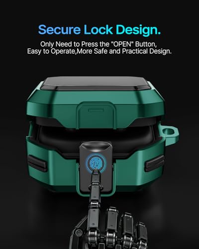 Image of Safety Lock Case for Samsung Galaxy Buds 4 Pro /4 (Green) | Compatible with MagSafe,with Cleaning Kit & Keychain,Mecha Protective Case
