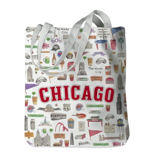 New York Paris Chicago Nashville Itália Los Angeles Las Vegas Lover Gifts Tote Bag Beach Bag Travel Gift, Chicago Trip, 13.8x15.7 inch