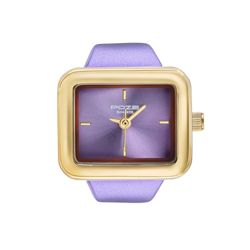 Image of Sonata Poze 7 Analog Purple Dial Golds heet Metal Ring Strap Watch for Women - SP80143KM03W