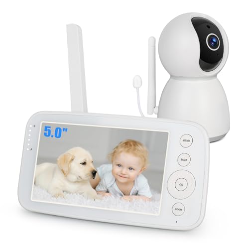 Yicty Babyphone Caméra Moniteur pour Bébé 5' avec Caméra et Audio Baby Phone Vidéo PTZ Caméra 1080P Écran IPS 720P FHSS Privé et Sécurisé Vision Nocturne Mode VOX Portée 300m