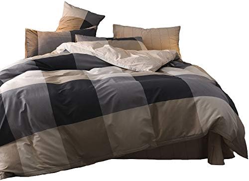 Jane yre Plaid Duvet Cover Queen, 100% Cotton 3 Pieces Bedding Sets, Checkered Pattern Cotton Grid Gingham Duvet Cover Set with Zipper Closure, Luxury Soft Breathable Comfy