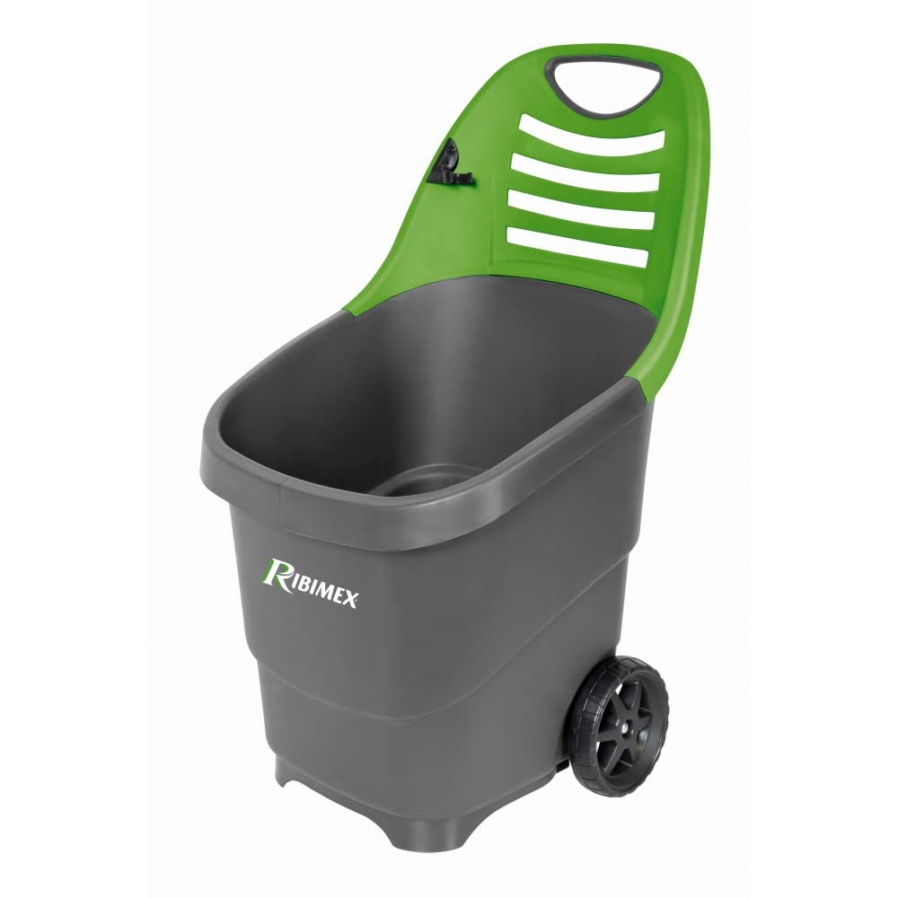 Ribimex Carrello Multiuso da Giardino, Capacità 65 Litri, Struttura in Polipropilene, 2 Ruote in Plastica, Maniglia Ergonomica e Pratico Gancio Portascopa Integrati - PRCG65