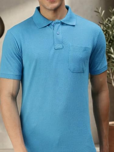 Image of Lux Cozi Men's T-Shirt with Chest Pocket | Polo T-Shirt for Man | Plain Casual Stylish | Half Sleeve| Cotton Blend Collar Polo T-Shirts for Men