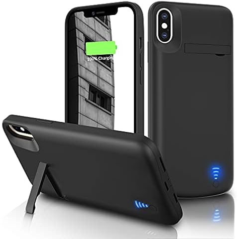 Gladgogo Battery Case for iPhone X/XS, [6000mAh] Portable Charging Case with Kickstand, Carplay Supported Rechargeable Battery Pack for Apple X/XS Backup Charger Case (5.8 inch)-Black Cover
