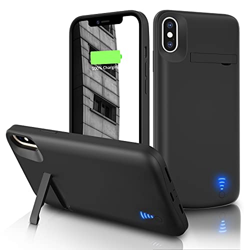 Gladgogo Batterifodral för iPhone X/XS, (6 000 mAh) laddningsbart fodral batteriladdare fodral med stativ, [5,8 tum] Carplay support Power Bank Backup Charger Case