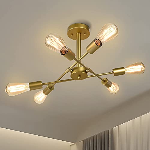 Zicbol Vintage Deckenleuchte Golden Industriell Sputnik Kronleuchter Retro Deckenlampe Kronleuchter Rustikaler Stil für Esszimmer, Wohnzimmer, Küche Cover